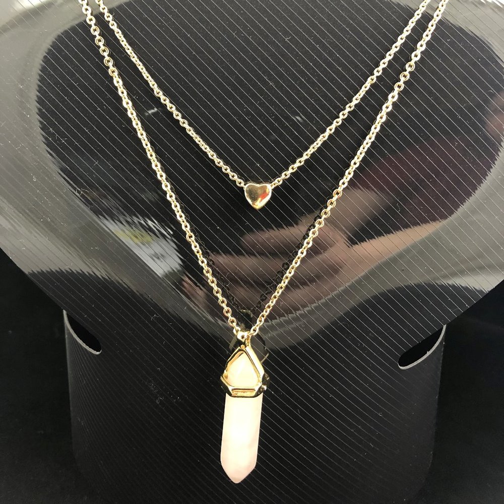 Rose Quartz Amulet Layered Necklace - Picture 1 of 1